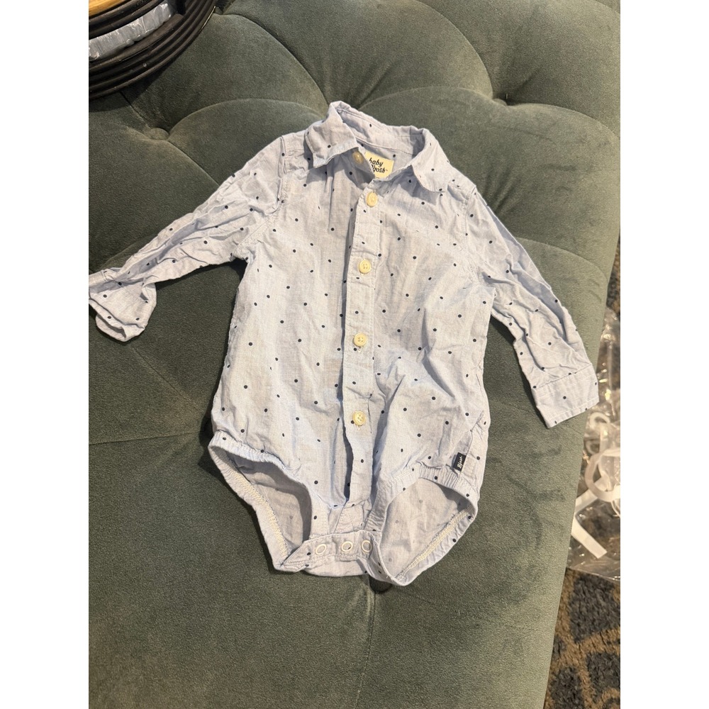 Baby Bgosh Boys 9M Light Blue Polka Dot Long‎ Sleeve Button Down Bodysuit Romper